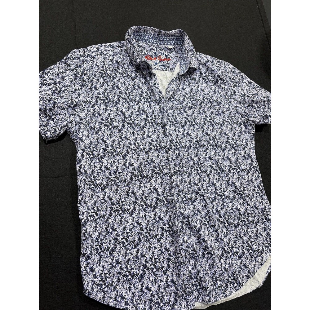 Robert Graham Men's Large Purple Tree Pattern Cotton Short Sleeve Button Shirt